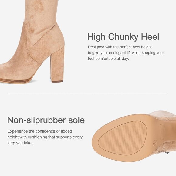 Women's Sand-imitation Suede Thigh High Over The Knee Rounded Toe Tall Long Boot - Picture 6 of 10